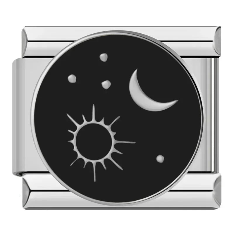Black Circle Moon Stars Charm