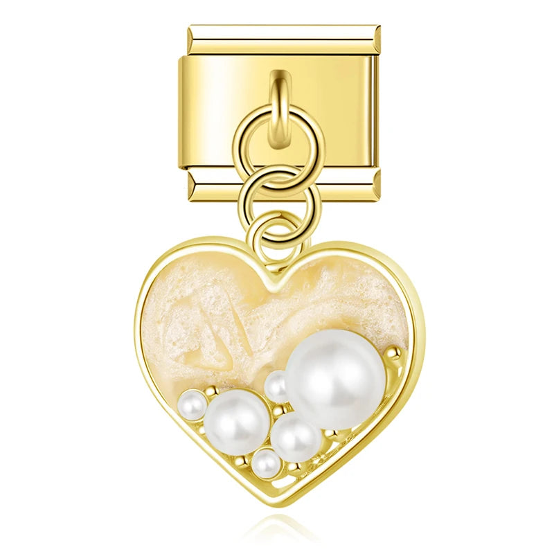 Orange Pearl Heart Pendant Charm