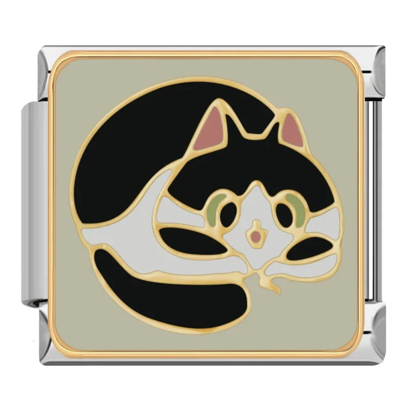 Tuxedo Cat Green Charm