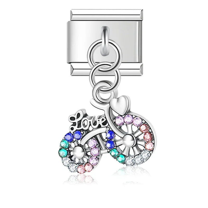 Love Bicycle Gemstone Pendant Charm