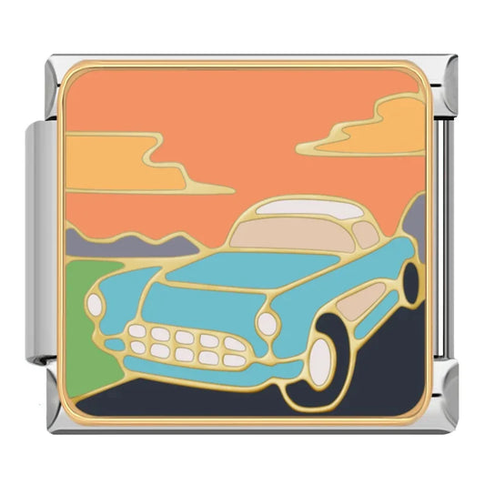 Sunset Blue Retro Car