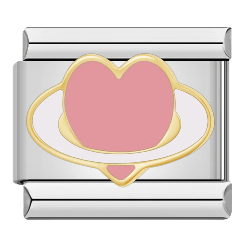 Amuleto de corazón rosa claro con anillo