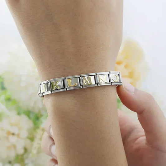 Silver Background Gold Letter Charms
