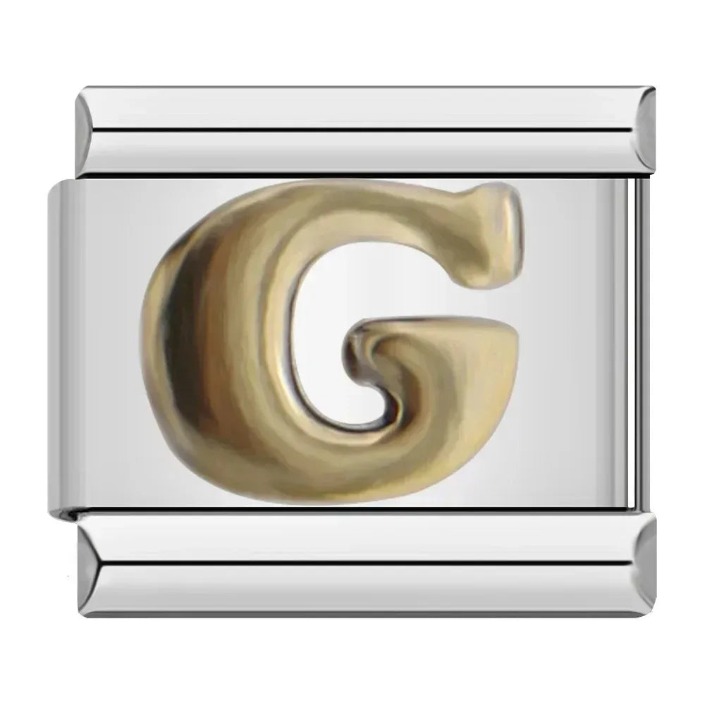 Silver Background Gold Letter Charms