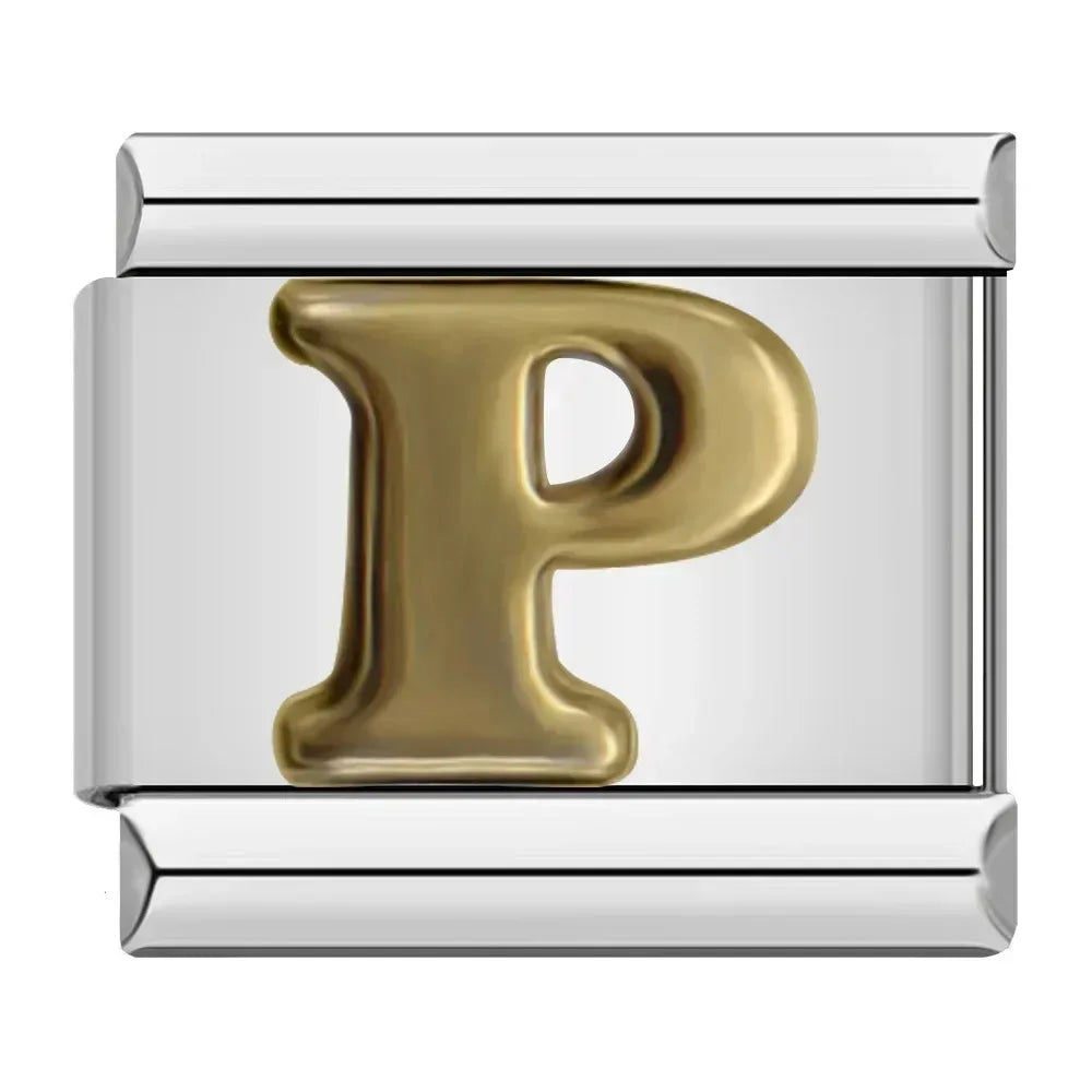 Silver Background Gold Letter Charms