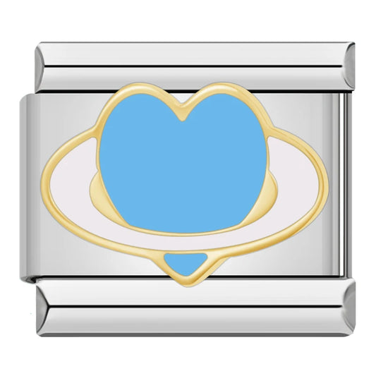 Cœur bleu avec breloque anneau