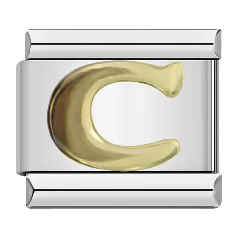 Silver Background Gold Letter Charms