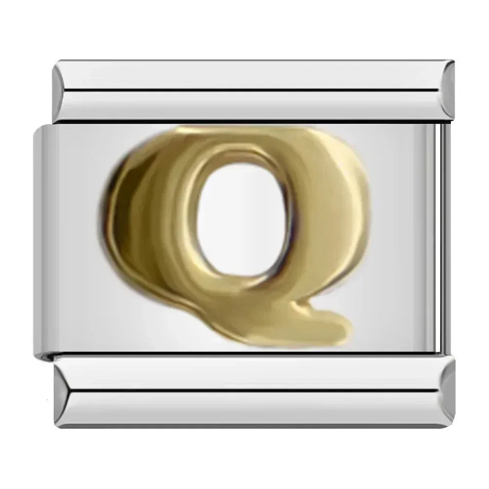 Silver Background Gold Letter Charms