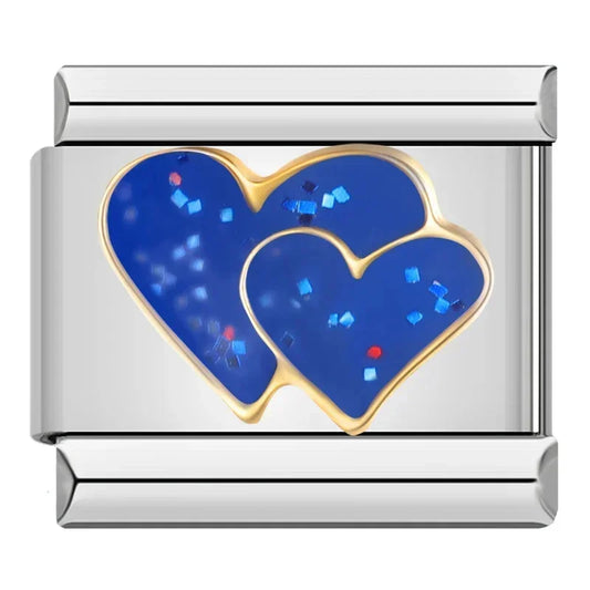 Blue Glitter Hearts Charm