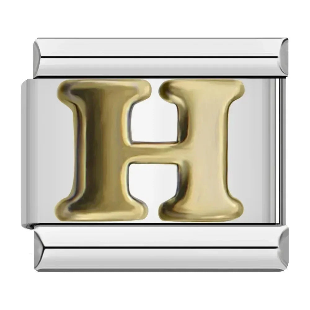 Silver Background Gold Letter Charms