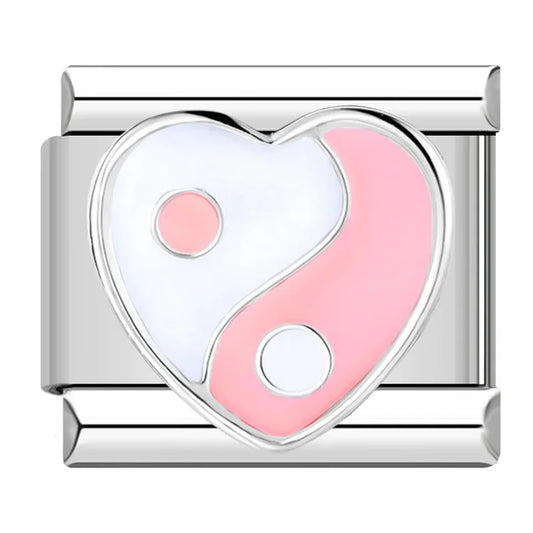 White and Pink Yin Yang Heart Charm