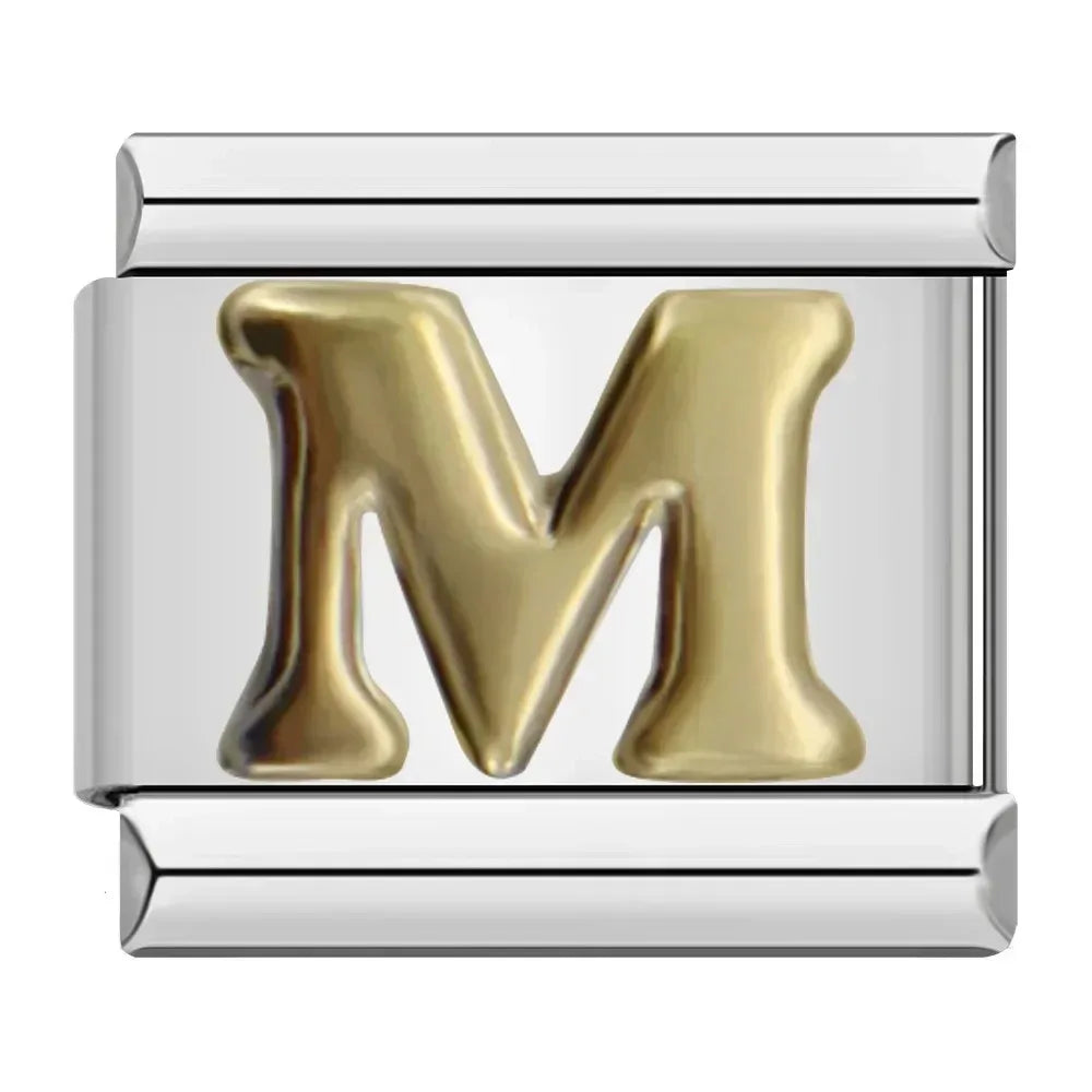 Silver Background Gold Letter Charms