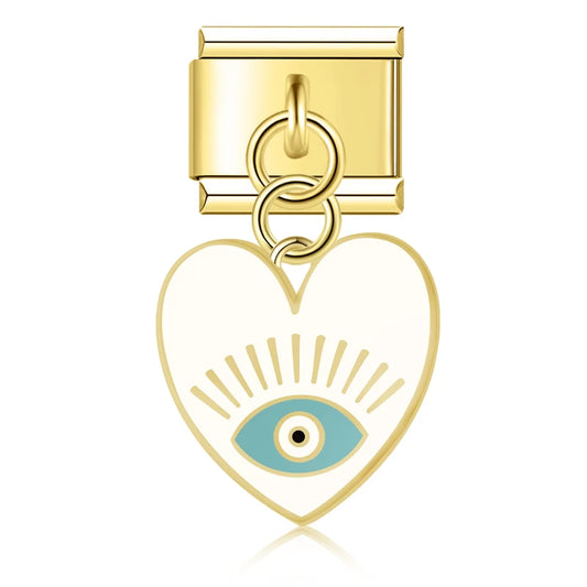 White Eye Heart Pendant Charm