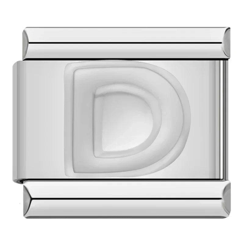 Dijes de letras plateadas modernas