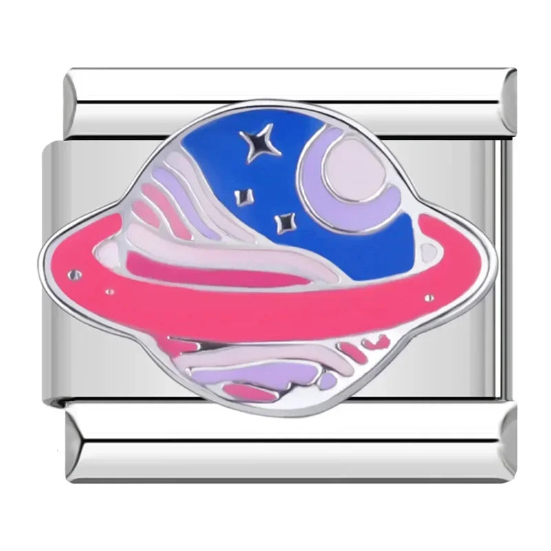 Pink Planet Saturn Charm