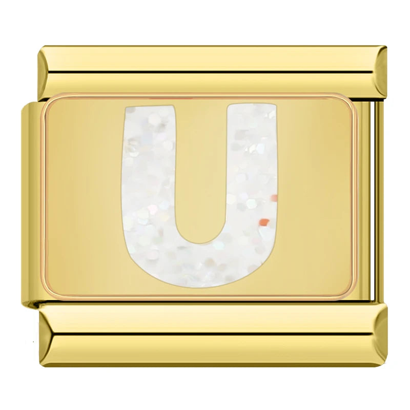 White Glitter Letter Charms