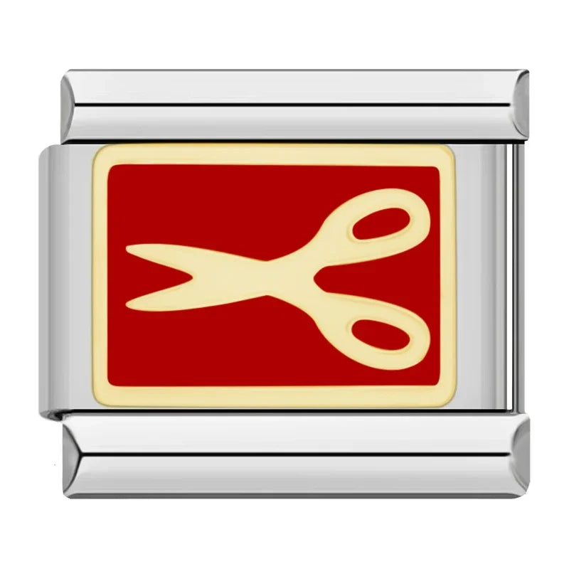 Red Background Gold Scissors Charm