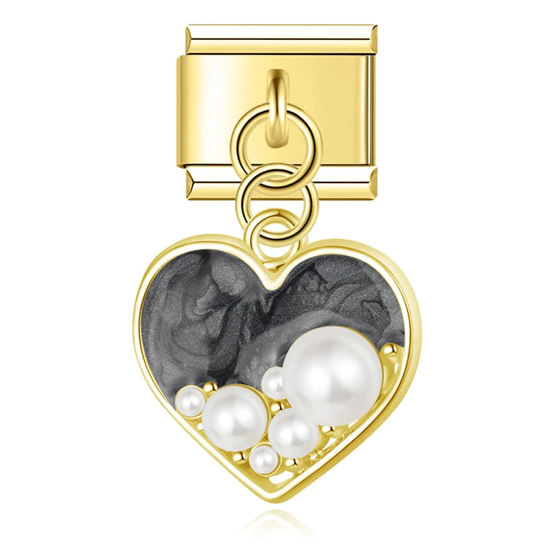 Black Pearl Heart Pendant Charm