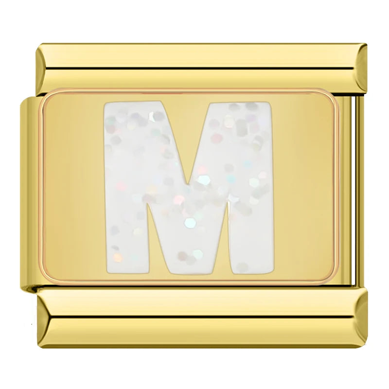 White Glitter Letter Charms