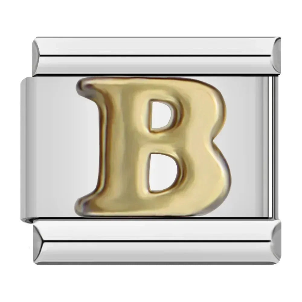 Silver Background Gold Letter Charms