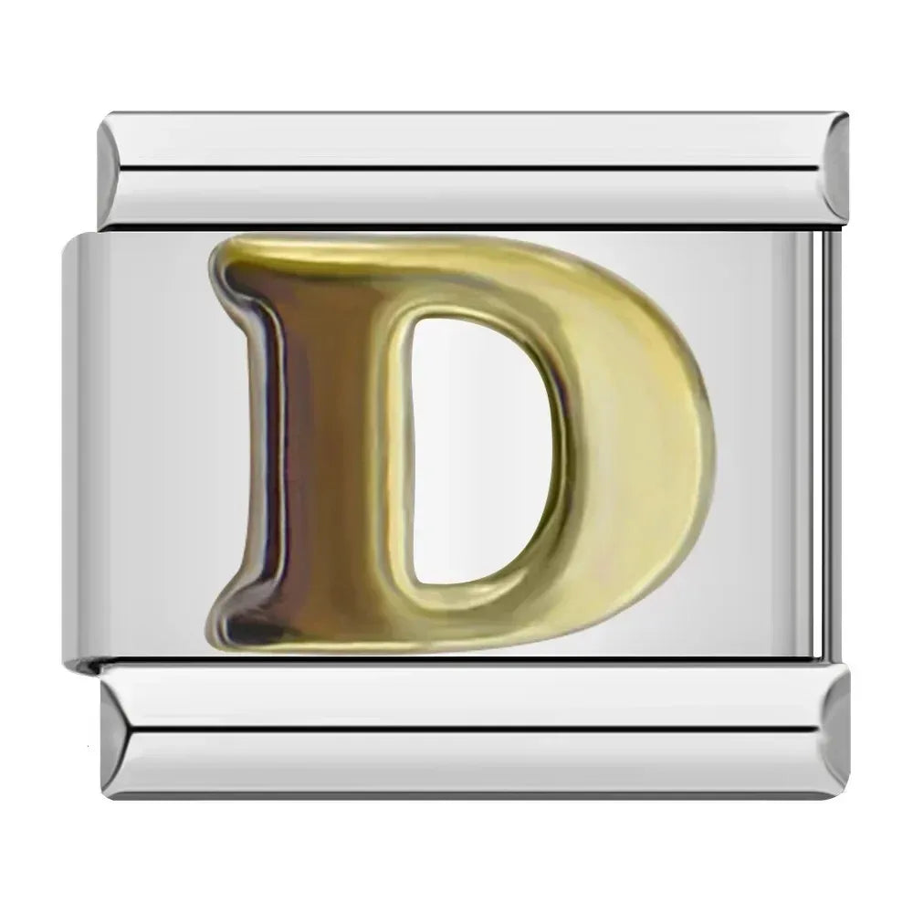 Silver Background Gold Letter Charms