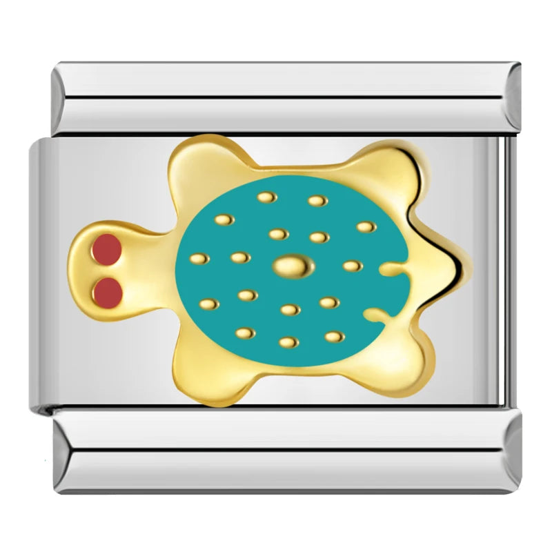 Teal Gold Turtle Charm