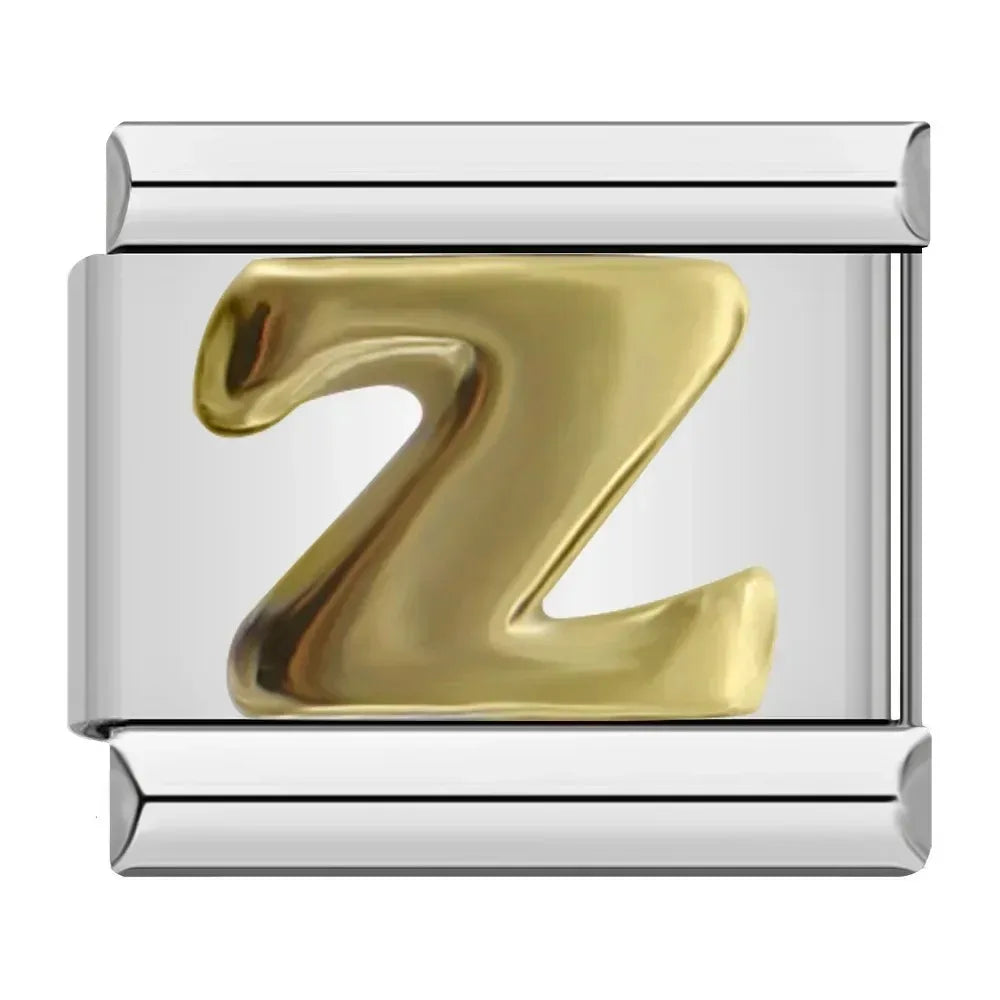 Silver Background Gold Letter Charms