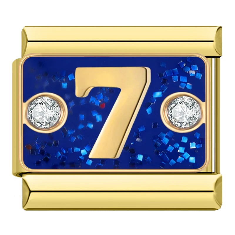 Number 7 Blue Sparkles Charm