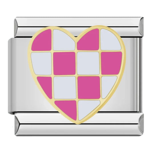 Pink and White Checkered Heart Charm