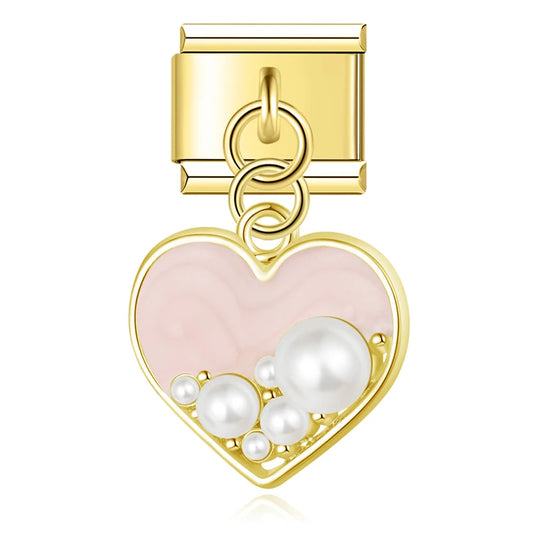 Pink Pearl Heart Pendant Charm