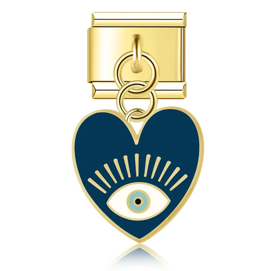 Navy Eye Heart Pendant Charm