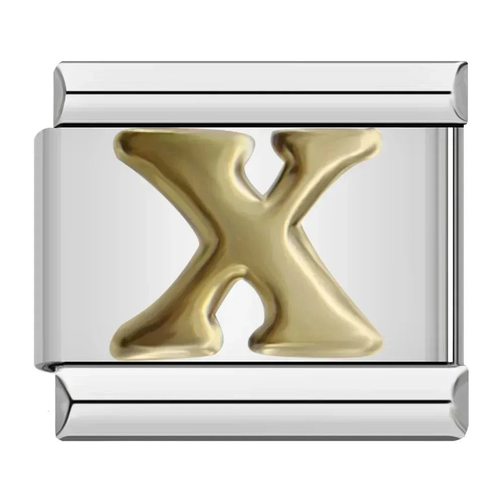 Silver Background Gold Letter Charms
