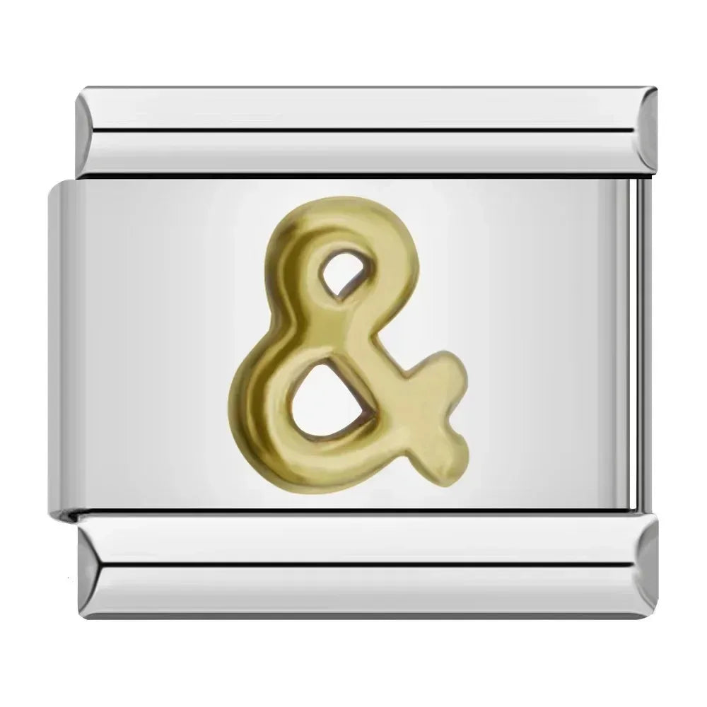 Silver Background Gold Letter Charms