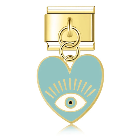 Teal Eye Heart Pendant Charm