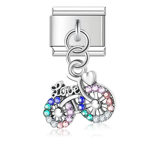 Love Bicycle Gemstone Pendant Charm