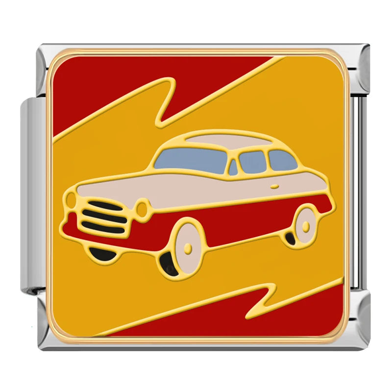 Red Yellow Retro Car Charm