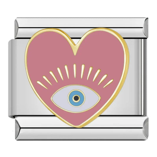 Breloque Cœur aux yeux étoilés rose