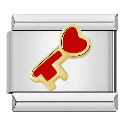 Red Heart Key Charm