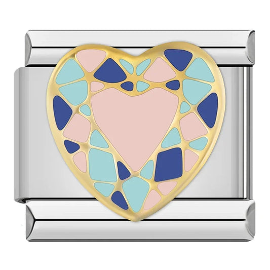 Pink Blue Mosaic Heart Charm