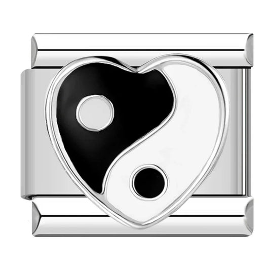 Breloque Cœur Yin Yang Noir et Blanc