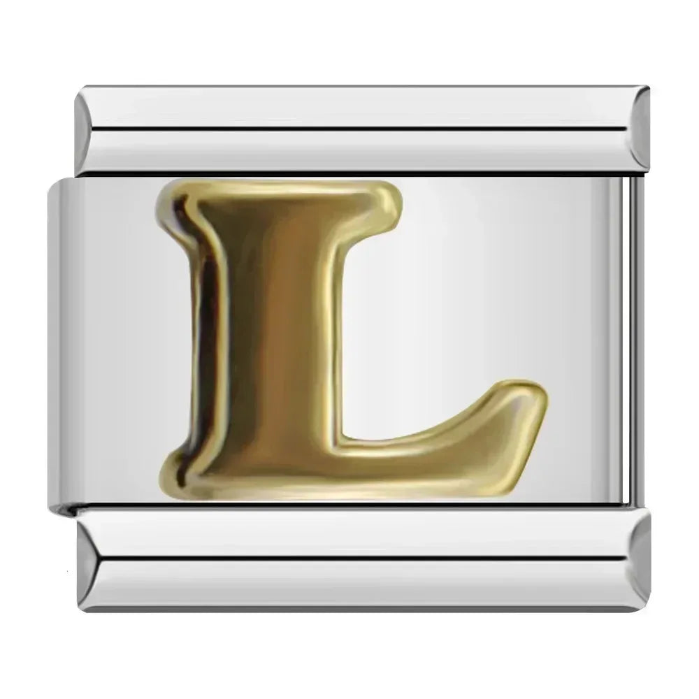 Silver Background Gold Letter Charms