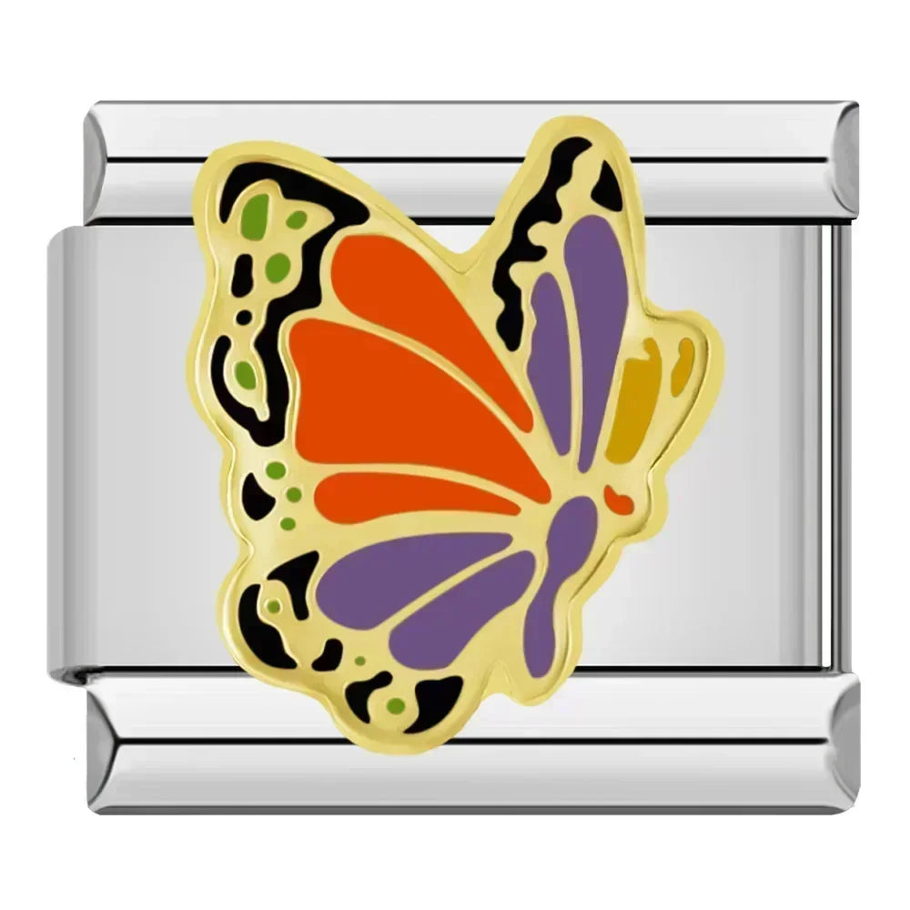 Orange & Purple Butterfly Charm Silver