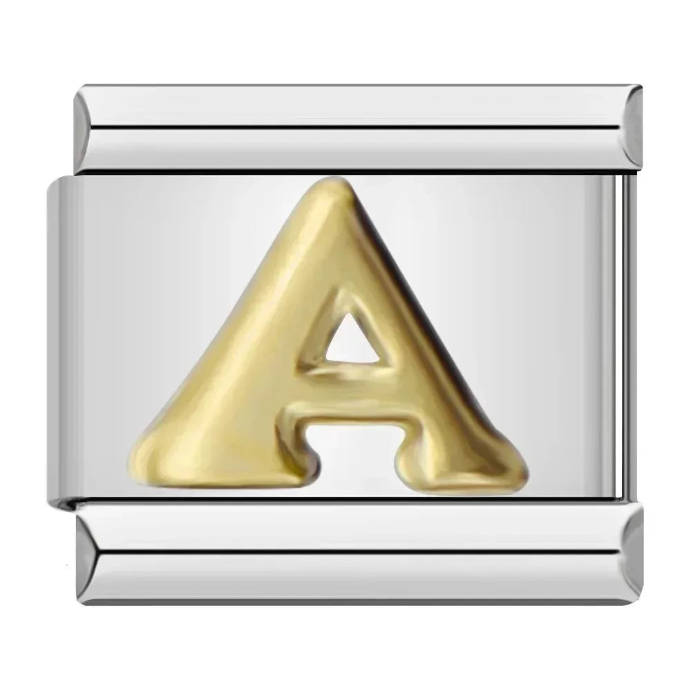 Silver Background Gold Letter Charms