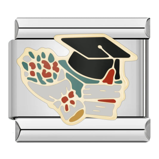 Graduation Cap and Flowers Charm