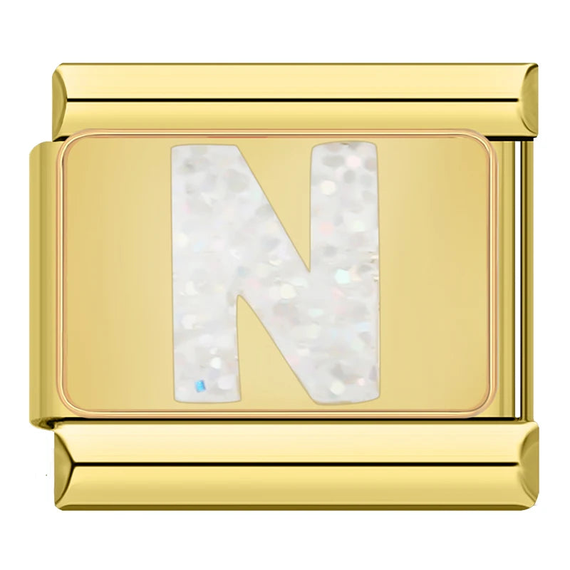 White Glitter Letter Charms