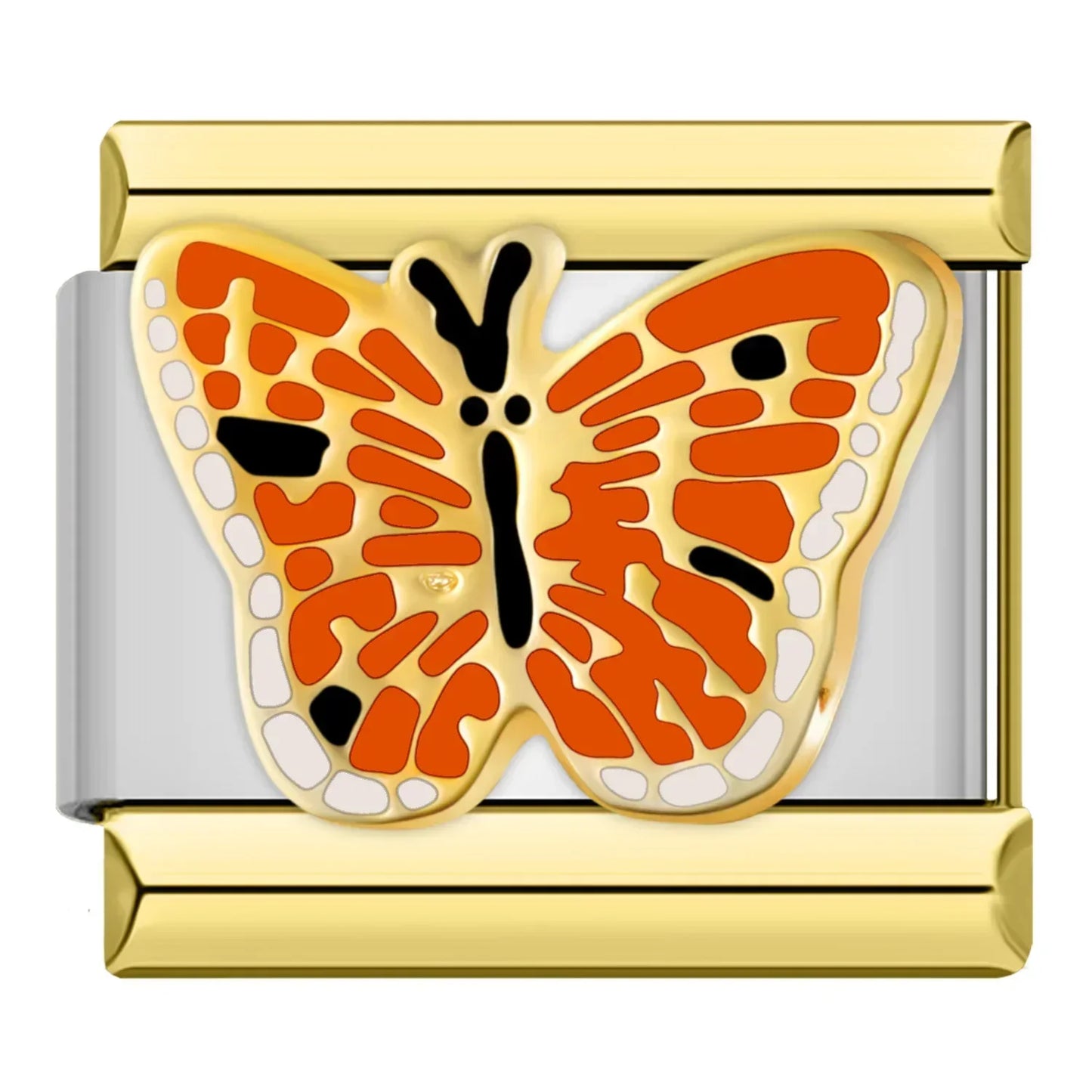 Orange Butterfly Gold Rim Charm