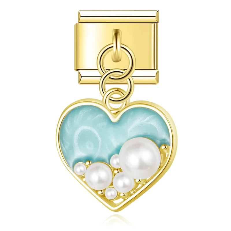 Blue Pearl Heart Pendant Charm