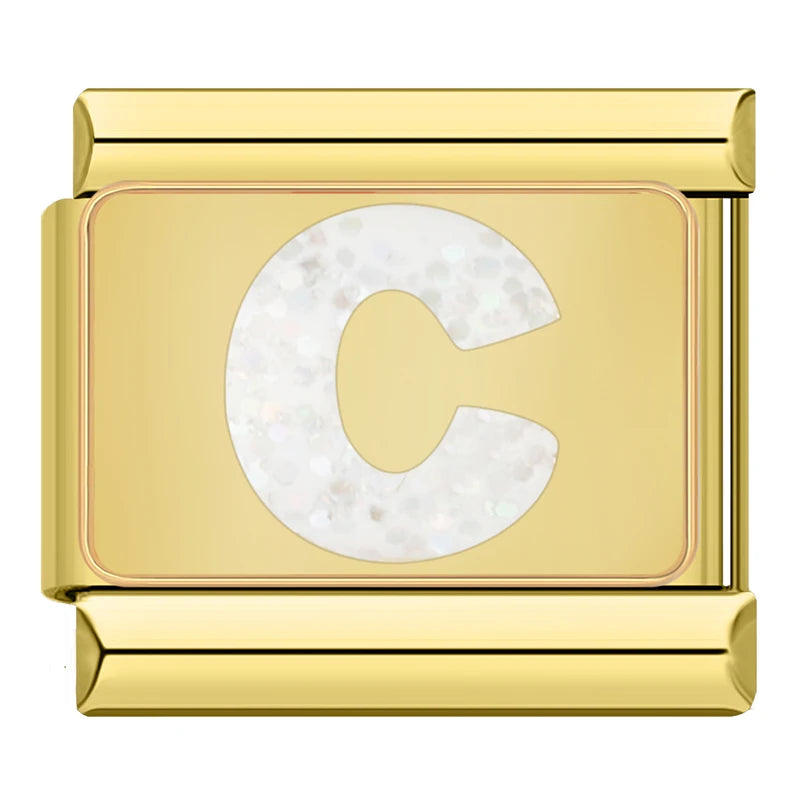 White Glitter Letter Charms