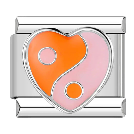 Breloque Cœur Yin et Yang Orange et Rose