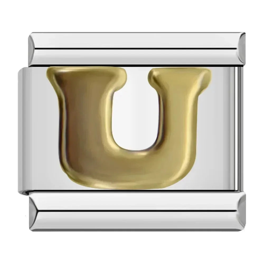 Silver Background Gold Letter Charms